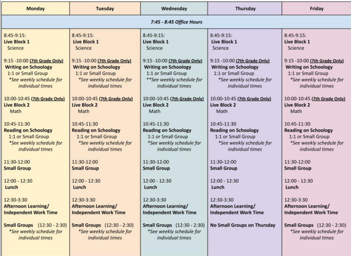 online middle school example schedule